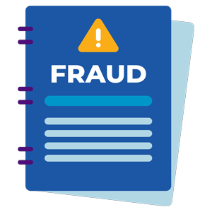 A notebook with the word fraud on it.